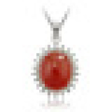 Collier pendentif en argent sterling 925 incrusté de calcédoine rouge avec chaîne